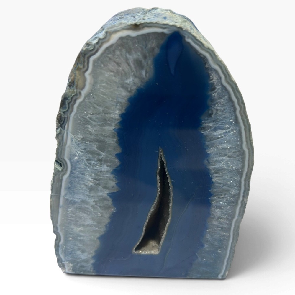 Blue Agate Geode Polished Crystal Druzy Mineral Specimen 2.5 lbs Display Rare
